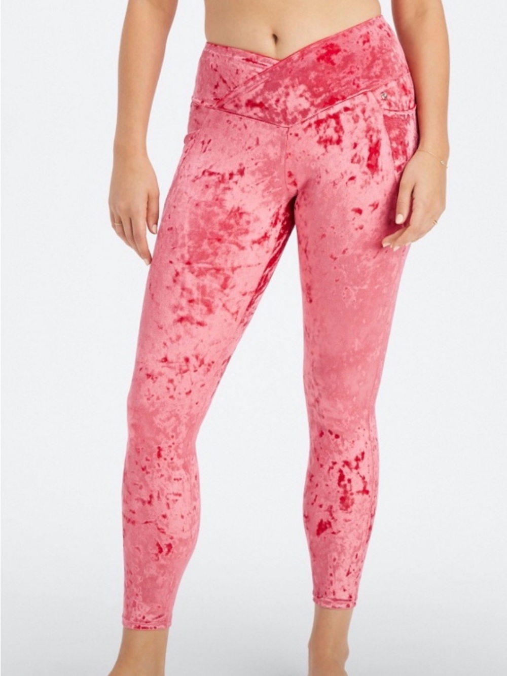 Fabletics Crushed Velvet Pink V-Waist Leggings